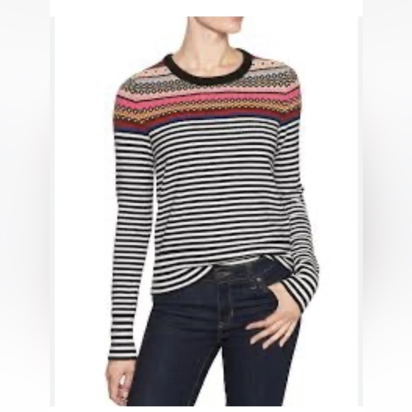 Gap fair aisle sweater black/white multi striped women’s XS cotton blend preppy - Picture 2 of 12